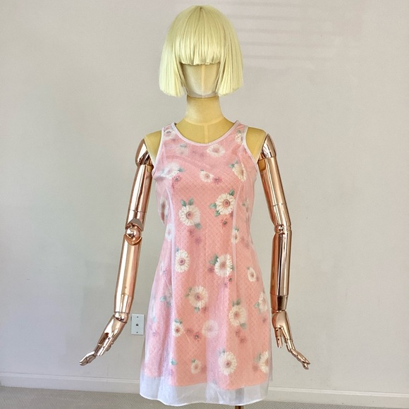 Vintage Dresses & Skirts - Vintage Orange/ White Floral Sleeveless Summer Mini Dress SZ S